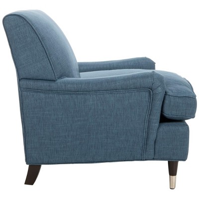 Navy Spot 29" Contemporary Leather & Wood Arm Chair