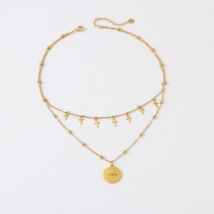 Anna-Kaci Women's Layered Necklace with Cross Charms and Compass Medallion Pendant - Gold - 1 of 4