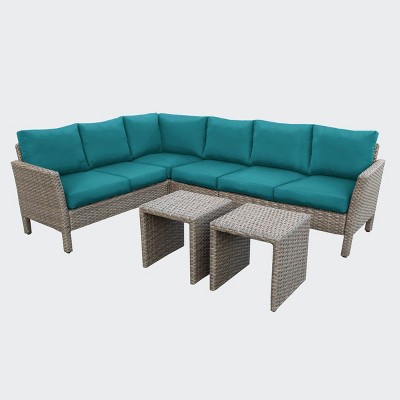 Leisure Made Canton 6pc Wicker Sectional in Peacock Fabric
