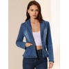 INSPIRE CHIC Women's Notched Lapel Button Up Long Sleeve Washed Denim Blazer - 3 of 4