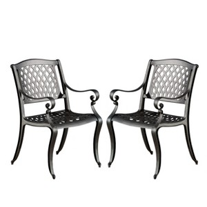 Christopher Knight Home Hallandale Outdoor Cast Aluminum Dining Chairs (Set of 2), Antique Matte Black - 1 of 4