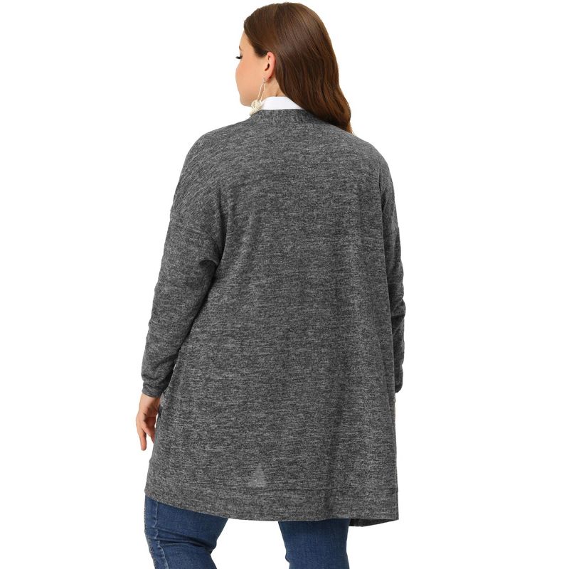 Agnes Orinda Women's Plus Size Long Sleeve Patch Pocket Open Front Knit Sweater Cardigan, 4 of 6