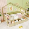 Tangkula Twin House Bed w/ 2 Storage Drawers Roof & Fence Rails Headboard & Footboard - 3 of 4