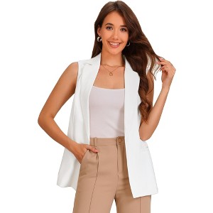 Allegra K Women's Fashion Button Up Belt V Neck Sleeveless Suit Vest - 1 of 4