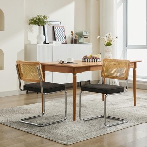 Gulches Mid Century Modern Dining Chairs Set of 2, Velvet Accent Chairs with Natural Cane Back & Stainless Chrome Base,Black - 1 of 4