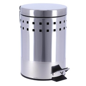 Evideco French Home Goods Round Metal Small Step Trash Can with Lid Waste Bin 3-liters-0.8-gal. - 1 of 4