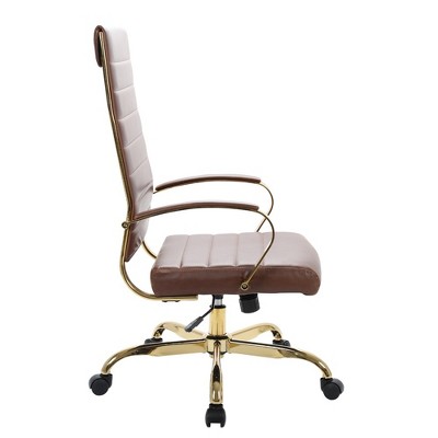 Benmar High-Back Brown Leather Swivel Office Chair with Gold Frame