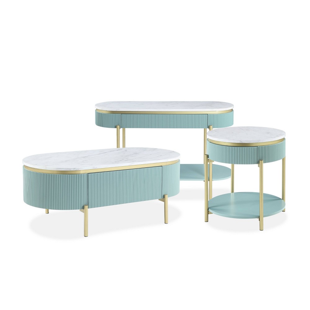 Photos - Storage Combination 3pc Cartehena Faux Marble Coffee, Console, and End Table Set Light Teal Bl