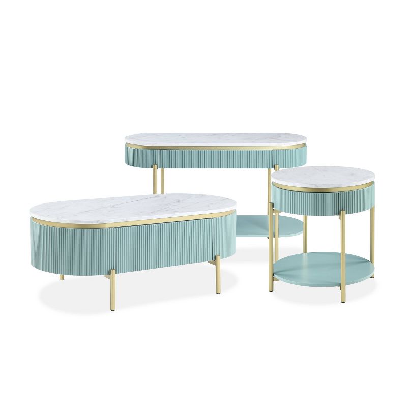 3pc Cartehena Faux Marble Coffee, Console, and End Table Set Light Teal Blue - HOMES: Inside + Out, 1 of 7