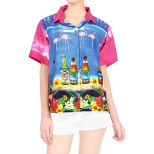HAPPY BAY Hawaiian Shirts Womens Summer Beach Party Blouses Shirt Floral Blouse Short Sleeve Flamingo Shirts Dresses for Women - 1 of 4