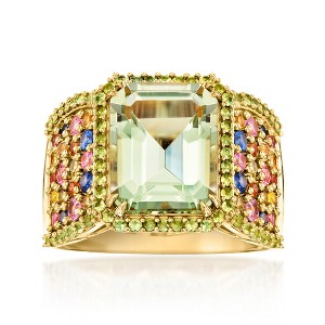 Ross-Simons 4.70 Carat Prasiolite Ring With 2.40 ct. t.w. Tsavorites and Multicolored Sapphires in 18kt Gold Over Sterling Size 7 - 1 of 3