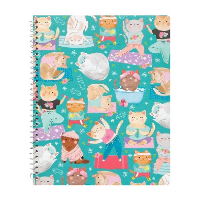 Spiral Notebook 1 Subject Wide Ruled Cats Yoga Self Care - greenroom