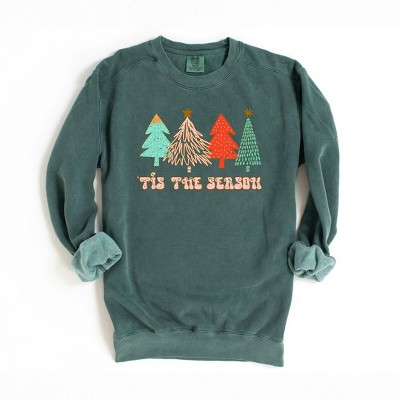 Simply Sage Market Women's Garment Dyed Graphic Sweatshirt Tis The Season Trees Grunge