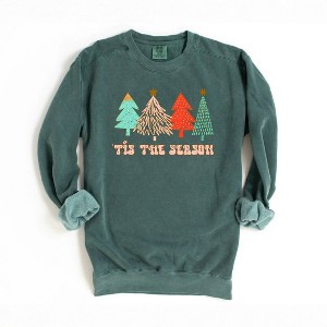 Simply Sage Market Women's Garment Dyed Graphic Sweatshirt Tis The Season Trees Grunge - 1 of 2