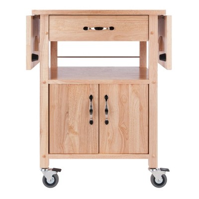 Transitional Brown Wood Drop-Leaf Kitchen Cart with Storage