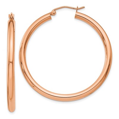 Black Bow Jewelry 3mm, 14k Rose Gold Polished Round Hoop Earrings, 40mm (1 1/2 Inch)