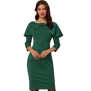 Allegra K Women's 3/4 Sleeve Midi High Waist Bow Tie Neck Invisible Zipper Solid Evening Gowns Dress - 1 of 4