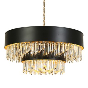 LNC Phesonlaxy Luxury and Glam Crystal Drum Chandelier,Black and Gold,24in/31.5in - 1 of 4