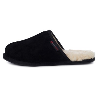 Men's Black Genuine Suede Shearling Slingback Slippers