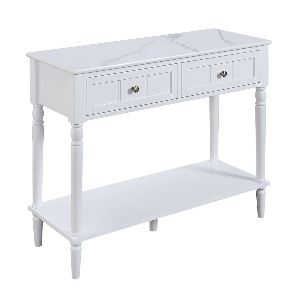 French Country 2 Drawer Hall Table with Shelf White Faux Marble/White - Breighton Home