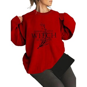 Plus Size Sweatshirts Tops with Crew Neck Long Sleeve Funny Sayings "There's a little witch in all of us" Pullover Plus Size Sweatshirts - 1 of 4