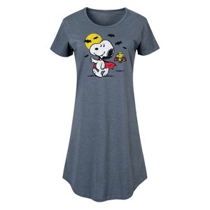 Women's Peanuts Vampire Snoopy Woodstock Graphic T-shirt Dress - Heather Blue - Large - 1 of 4