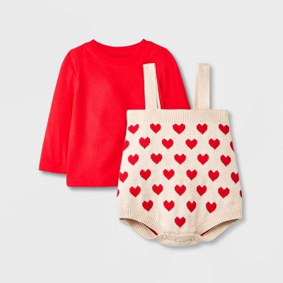 Image of Baby Girls' Valentine's Day Heart Sweater Set - Cat & Jack™ Red 6-9M