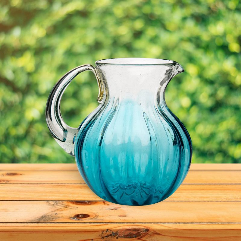 Amici Home Rosa Light Blue Single Glass Pitcher, Mexican Glass Drinkware, Ombre & Optic Finish ,80-Ounce, 3 of 5