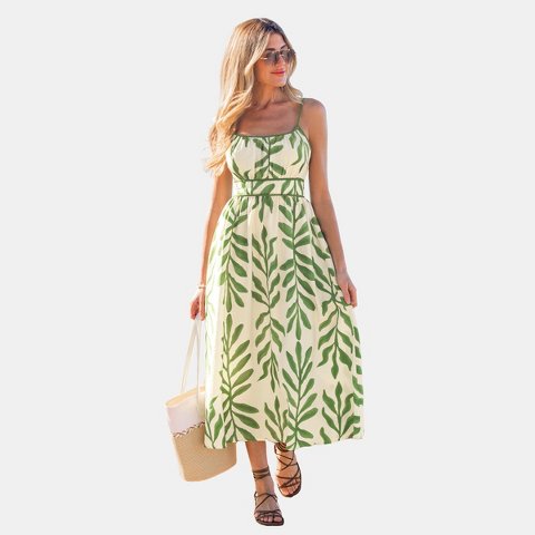 Женские платья Cupshe Women's Breezy Botanical Beach Maxi Dress-L-Green