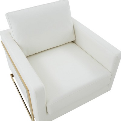 Elegant White Leather Accent Chair with Gold Metal Frame