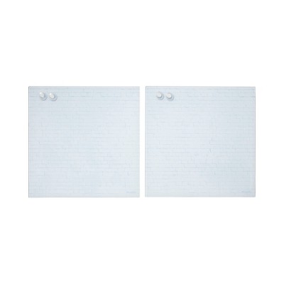 MessageStor 18in x 36in Magnetic Dry-Erase Glass Board and 4 Rare Earth Magnets - White Brick