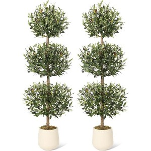 5FT Artificial Olive Tree Potted - 3-Tier Spherical Faux Tree with Realistic Green Leaves & Fruits, Indoor/Outdoor - 1 of 4