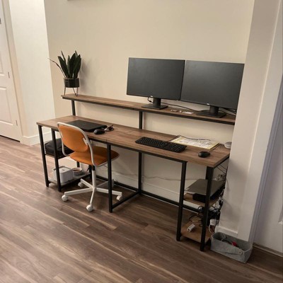 Aoibox 47.2 in. Square Brown Wood 2-Person Computer Desk with Monitor  Shelf, Double Workstation Extra Large Office Desks SNMX656 - The Home Depot