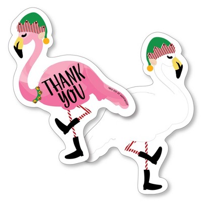 Big Dot of Happiness Flamingle Bells - Shaped Thank You Cards - Tropical Christmas Party Shaped Thank You Cards with Envelopes - Set of 12