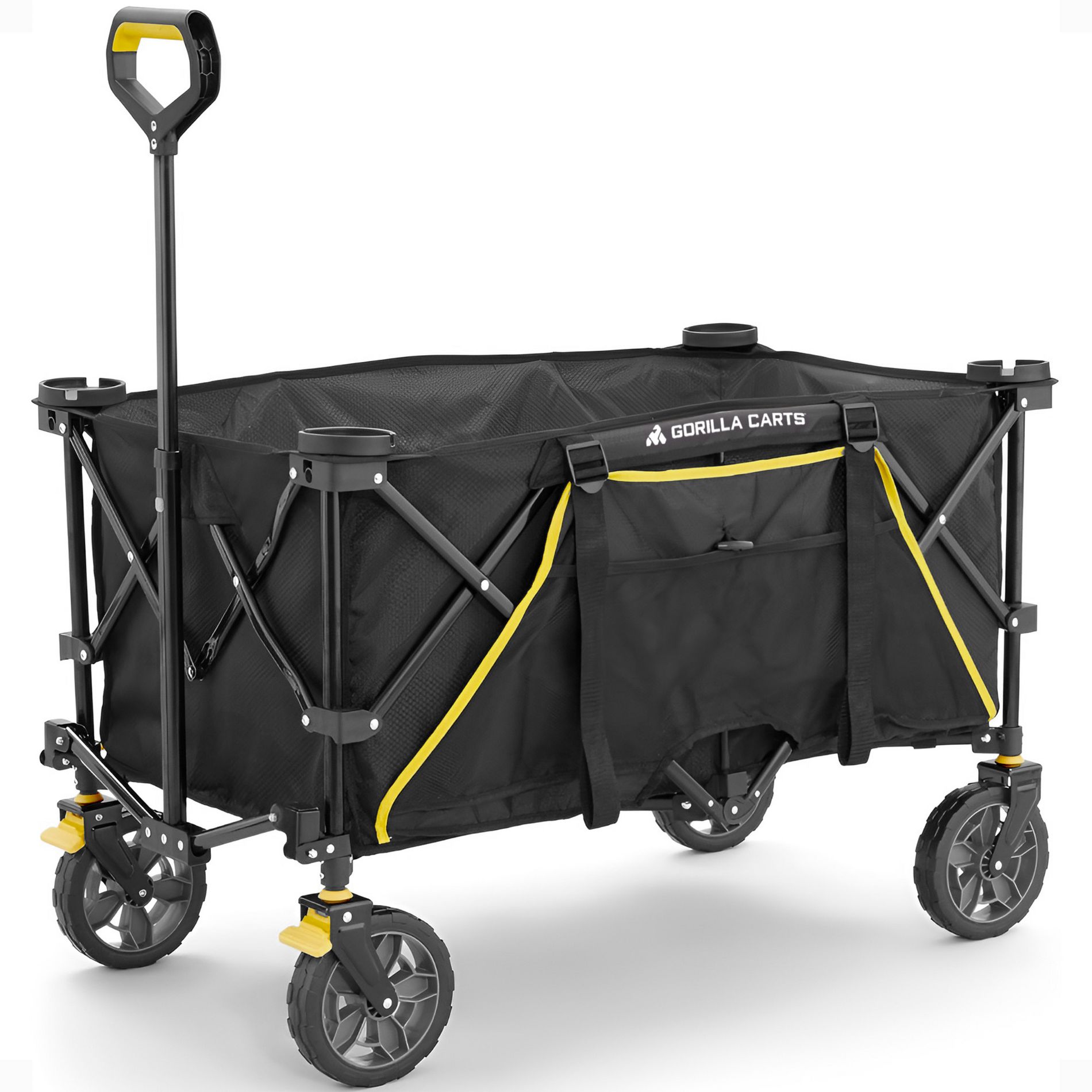 Gorilla Carts 7 Cubic Feet Collapsible Folding Outdoor Utility Sports Beach Wagon, with 150 Pound Capacity, Oversized Bed, & Cup Holder, Black