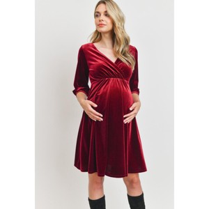 Hello Miz Women's Velvet V Neck Wrap Maternity Dress Nursing Friendly - 1 of 3