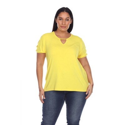 Plus Size Keyhole Neck Cutout Short Sleeve Top - White Mark