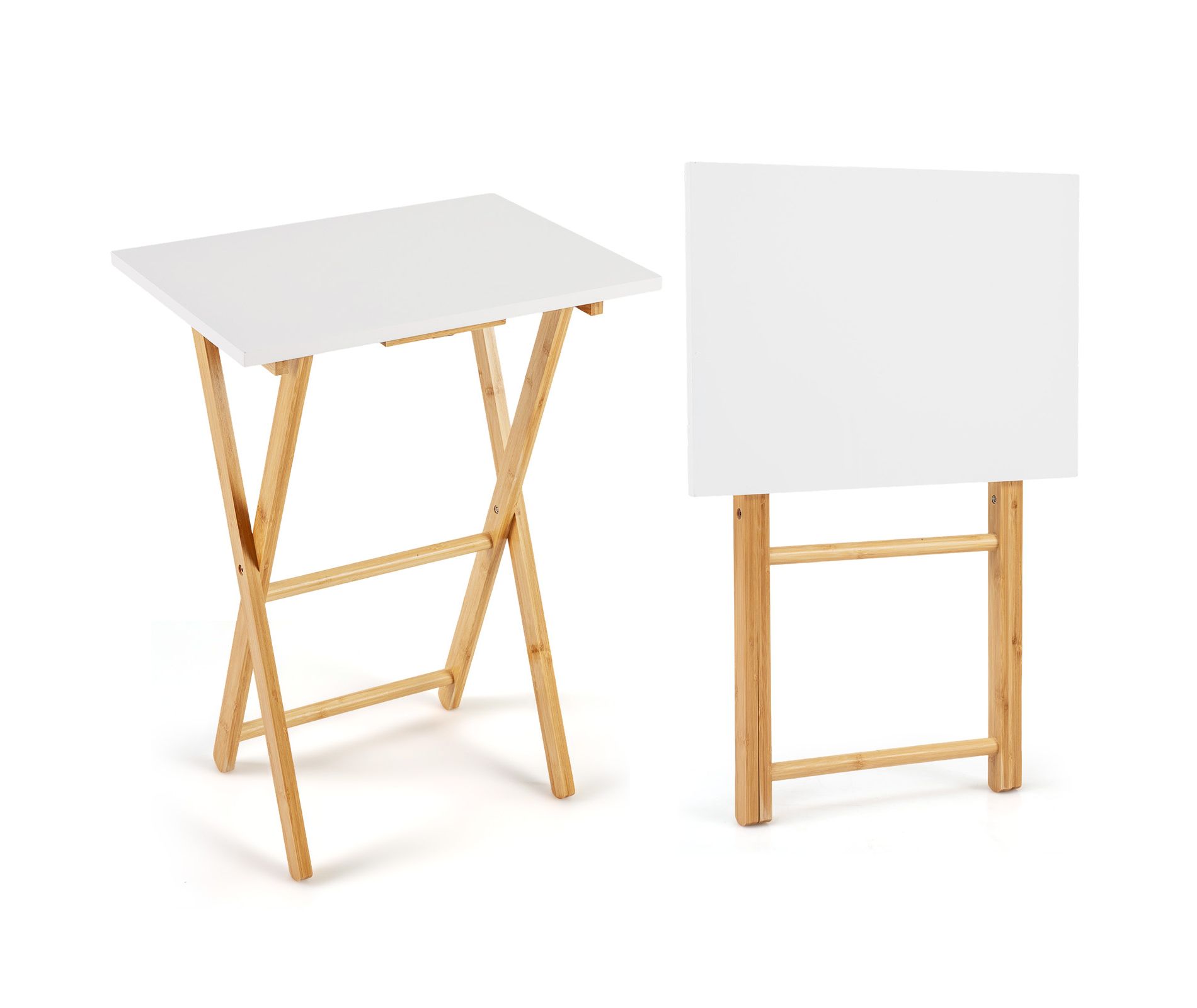 Costway Folding TV Tray Tables Set of 2 Bamboo Snack Table for Small Spaces Bedroom