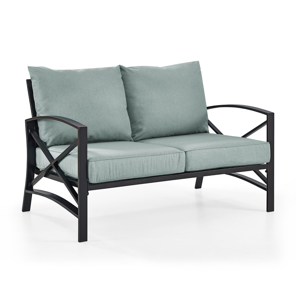 Photos - Sofa Crosley Kaplan Outdoor Loveseat Mist - : Steel Frame, UV & Rust Resistant, Includes Cushions Mint 