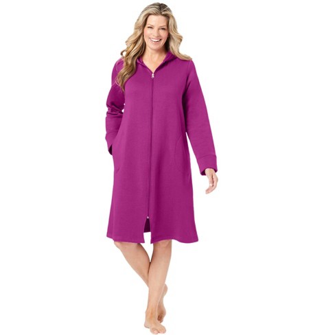 Dreams Co. Women s Plus Size Short Hooded Sweatshirt Robe 2X Rich Magenta