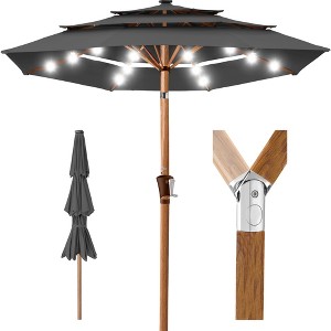 Best Choice Products Woodgrain Pattern 10ft 3-Tier Solar Patio Umbrella w/ 24 LED Lights, Tilt - 1 of 4