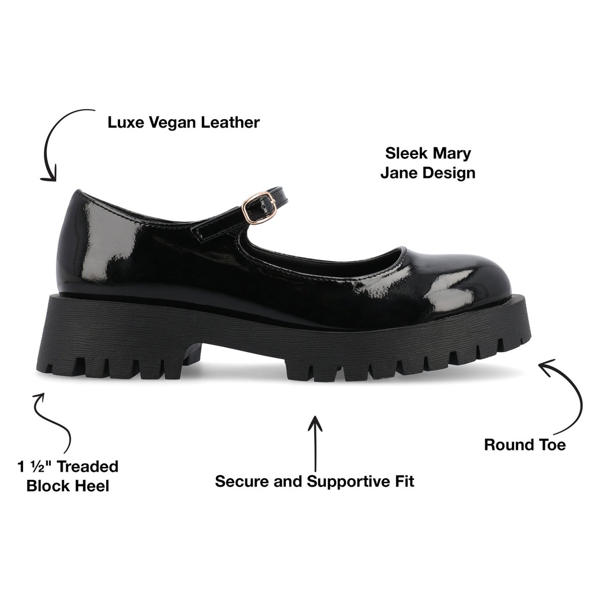 Обувь Journee Collection Women's Kamie Mary Jane Round Toe Buckle Flats Patent/Black 7 — фото 8