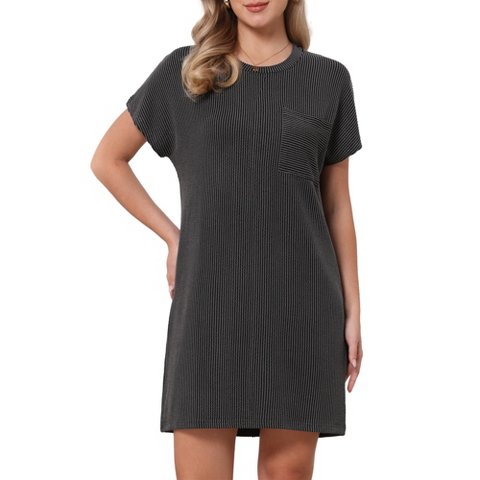 Женские платья INSPIRE CHIC Women's Striped Summer Crew Neck Short Sleeve Casual Shift Mini Dress X-Large Dark Gray