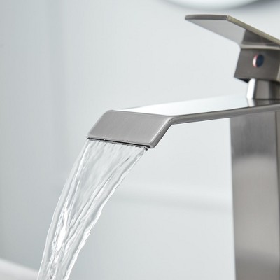 Brushed Nickel Waterfall Vessel Sink Faucet with Pop-Up Drain