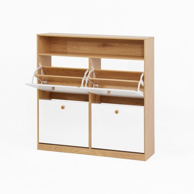 Lirago,39.37"L*9.45"W*39.37"H,4-Door Flip Shoe Storage Cabinet with Wooden Handles & Anti-Tip Design - Space Saving Entryway Organizer