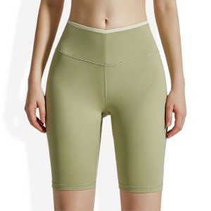 Anna-Kaci Active Women's High Waist Knee-Length Biker Shorts with Contrast Waistband - 1 of 4