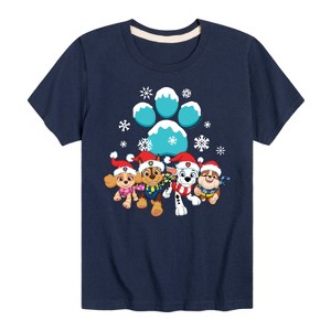 Boys' - Paw Patrol - Christmas Snowy Pawprint Skye Chase Marshall Rubble Short Sleeve Graphic T-Shirt - 1 of 4