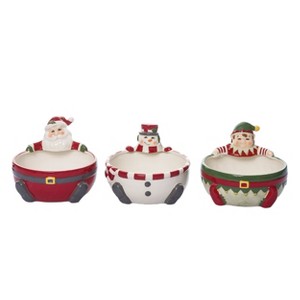 Transpac Ceramic North Pole Character Bowl Set of 3 Christmas Home Decorations - 1 of 1
