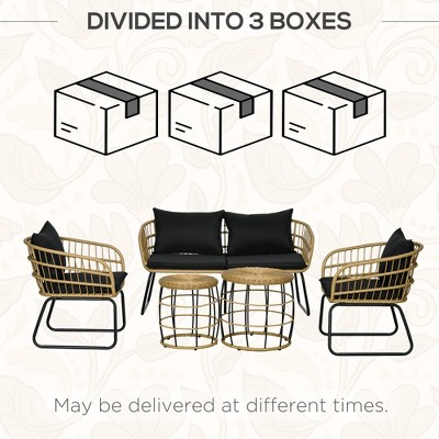 Black 4-Person PE Rattan Outdoor Furniture Set with Cushions