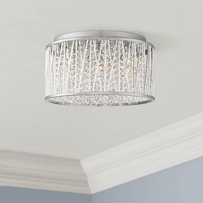 16" Chrome Crystal Drum Modern Flush Mount Ceiling Light